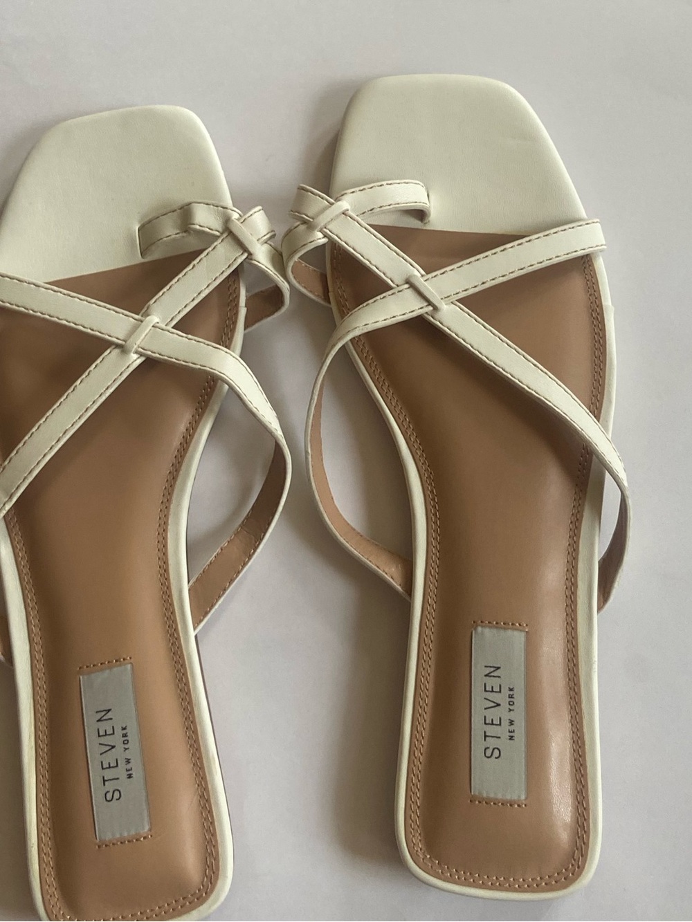 Steven New York Cream Crisscross Square-Toe Sandals